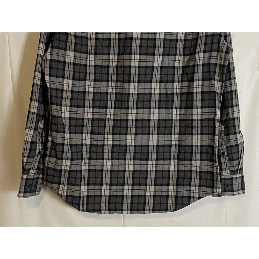 Banana Republic Men Shirt Size M Button Down‎ Gray Plaid Long Sleeve Dress Shirt